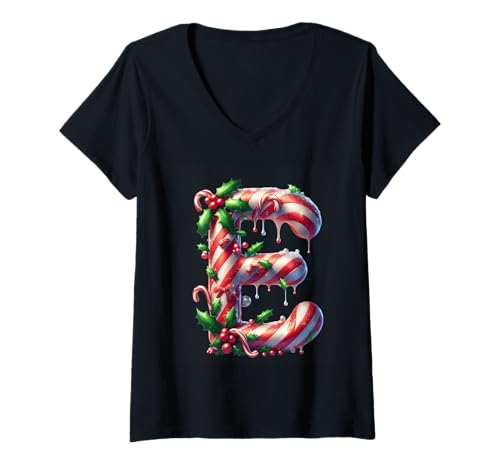 Damen Zuckerstange E Christmas Holly Delight T-Shirt mit V-Ausschnitt Damen Zuckerstange E Christmas Holly Delight T-Shirt mit V-Ausschnitt von Holiday Numbers & Letters Click Here for More...