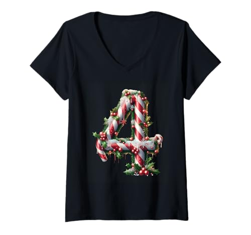 Damen Zuckerstange Merry Christmas Nummer 4 T-Shirt mit V-Ausschnitt Damen Zuckerstange Merry Christmas Nummer 4 T-Shirt mit V-Ausschnitt von Holiday Numbers & Letters Click Here for More...
