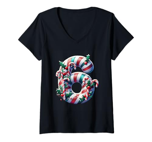 Damen Zuckerstange Nummer 6 Joy T-Shirt mit V-Ausschnitt Damen Zuckerstange Nummer 6 Joy T-Shirt mit V-Ausschnitt von Holiday Numbers & Letters Click Here for More...