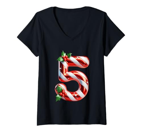 Damen Zuckerstange Nummer Fünf T-Shirt mit V-Ausschnitt Damen Zuckerstange Nummer Fünf T-Shirt mit V-Ausschnitt von Holiday Numbers & Letters Click Here for More...