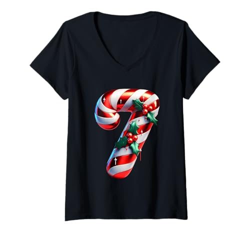 Damen Zuckerstange Seven Christmas Cheer T-Shirt mit V-Ausschnitt Damen Zuckerstange Seven Christmas Cheer T-Shirt mit V-Ausschnitt von Holiday Numbers & Letters Click Here for More...