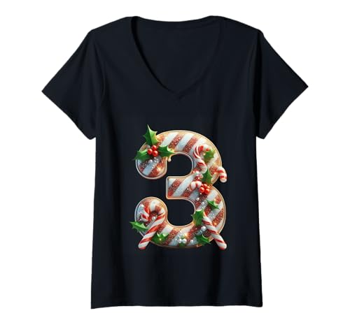 Damen Zuckerstange Weihnachten Nummer DREI T-Shirt mit V-Ausschnitt Damen Zuckerstange Weihnachten Nummer DREI T-Shirt mit V-Ausschnitt von Holiday Numbers & Letters Click Here for More...