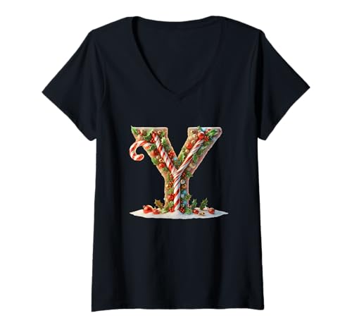 Damen Zuckerstange Weihnachtsbuchstabe Y Ornament T-Shirt mit V-Ausschnitt Damen Zuckerstange Weihnachtsbuchstabe Y Ornament T-Shirt mit V-Ausschnitt von Holiday Numbers & Letters Click Here for More...