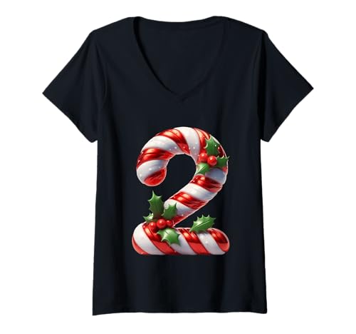 Damen Zuckerstangen-Design mit Weihnachtsmotiv T-Shirt mit V-Ausschnitt Damen Zuckerstangen-Design mit Weihnachtsmotiv T-Shirt mit V-Ausschnitt von Holiday Numbers & Letters Click Here for More...