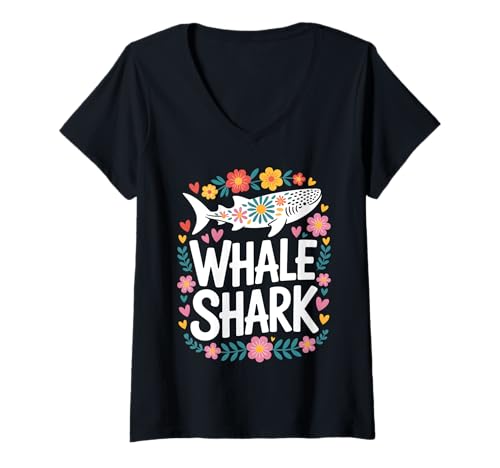 Damen Niedlicher Walhai, Ozean-Liebhaber, Sommer, Strand, Blumen-Grafik T-Shirt mit V-Ausschnitt Damen Niedlicher Walhai, Ozean-Liebhaber, Sommer, Strand, Blumen-Grafik T-Shirt mit V-Ausschnitt von Holiday Sea Animal Loves Whales Scuba Diving Gifts