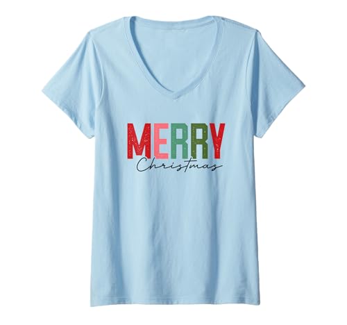 Damen Frohe und strahlende hässliche Weihnachten T-Shirt mit V-Ausschnitt Damen Frohe und strahlende hässliche Weihnachten T-Shirt mit V-Ausschnitt von Holiday Seasonal Festive Cheer Fun