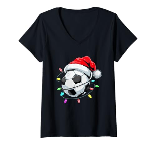 Damen Weihnachtsmann-Fußball-Weihnachtsbeleuchtung für Kinder, Jungen, Damen, Herren, Jugend T-Shirt mit V-Ausschnitt Damen Weihnachtsmann-Fußball-Weihnachtsbeleuchtung für Kinder, Jungen, Damen, Herren, Jugend T-Shirt mit V-Ausschnitt von Holiday Soccer Player Xmas Sports Design