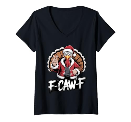 Damen Lustiger Truthahn Santa Christmas Mashup F CAWF Humor T-Shirt mit V-Ausschnitt Damen Lustiger Truthahn Santa Christmas Mashup F CAWF Humor T-Shirt mit V-Ausschnitt von Holiday Turkey Christmas Santa Mashup Humor