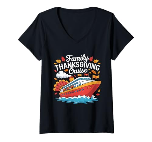 Damen Familie Kreuzfahrt zu Thanksgiving T-Shirt mit V-Ausschnitt Damen Familie Kreuzfahrt zu Thanksgiving T-Shirt mit V-Ausschnitt von Holiday Voyage Collection