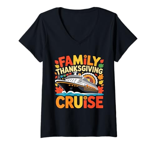 Damen Familie Kreuzfahrt zu Thanksgiving T-Shirt mit V-Ausschnitt Damen Familie Kreuzfahrt zu Thanksgiving T-Shirt mit V-Ausschnitt von Holiday Voyage Collection