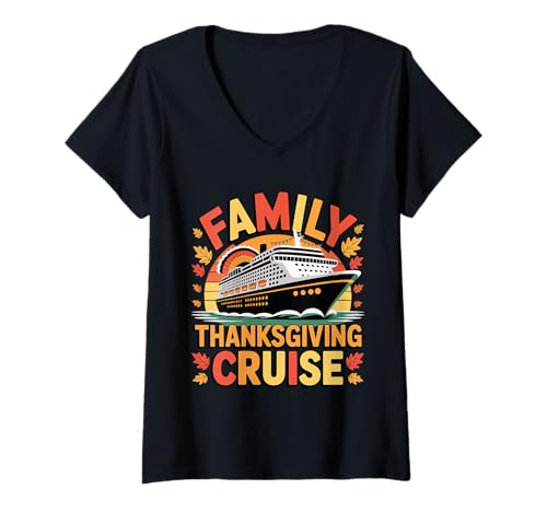 Damen Familie Kreuzfahrt zu Thanksgiving T-Shirt mit V-Ausschnitt Damen Familie Kreuzfahrt zu Thanksgiving T-Shirt mit V-Ausschnitt von Holiday Voyage Collection