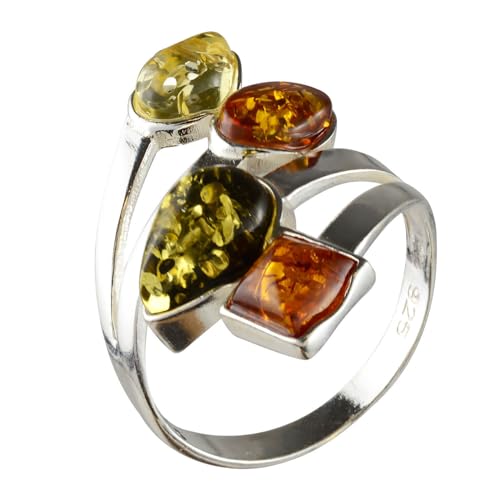HolidayGiftShops Mehrfarbiger Ring für Erwachsene aus Sterlingsilber und baltischem Bernstein Marcia - Größe 20 von HolidayGiftShops