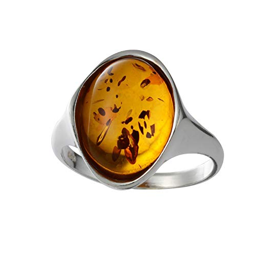 HolidayGiftShops Ring „Abigail“ aus Sterlingsilber und baltischem Honigbernstein für Erwachsene – Größe 19.5 von HolidayGiftShops