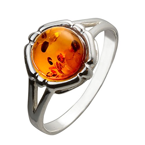 HolidayGiftShops Ring „Clara“ aus Sterlingsilber und baltischem Honigbernstein für Erwachsene – Größe 18 von HolidayGiftShops