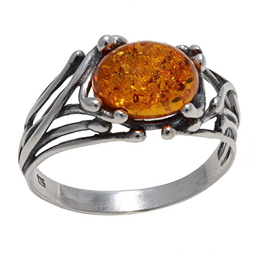 HolidayGiftShops Sterling Silber und Baltischer Honig Bernstein Ring Willow Größe: 6 von HolidayGiftShops