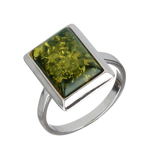 HolidayGiftShops Sterling Silber und baltisches grünes Rechteck Bernstein Ringgröße: 6,5 von HolidayGiftShops
