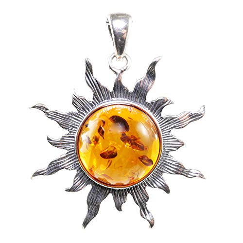 Sterling Silber und Baltischen Bernstein Flaming Sun Anhänger (Medium) von HolidayGiftShops