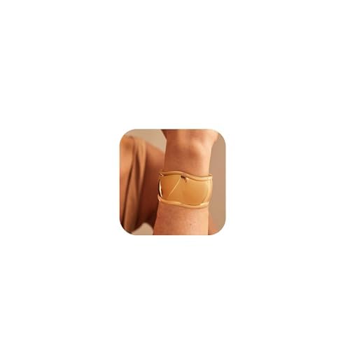 HolidayQbee Damen Armreif Gold – Breiter Glanzarmreif mit Sanft Gewellter Linie, Hypoallergen & Farbecht, Stilvoller Statement-Schmuck als Geschenk für Frauen von HolidayQbee