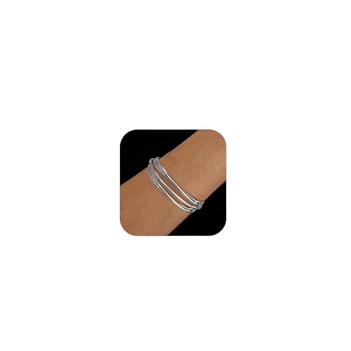 HolidayQbee Damen Armreif Silber Offen, Glänzendes Mehrfach-Design, Verstellbares Armband, Hautfreundlich & Farbecht, Geschenk für Frauen von HolidayQbee