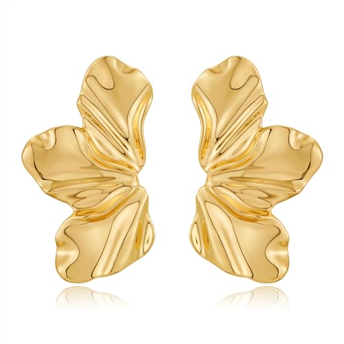 HolidayQbee Damen Blumen Ohrringe Gold – Elegantes Geschenk für Sie, Stilvolle Blumen-Ohrringe für Besondere Anlässe und Alltagsmode von HolidayQbee