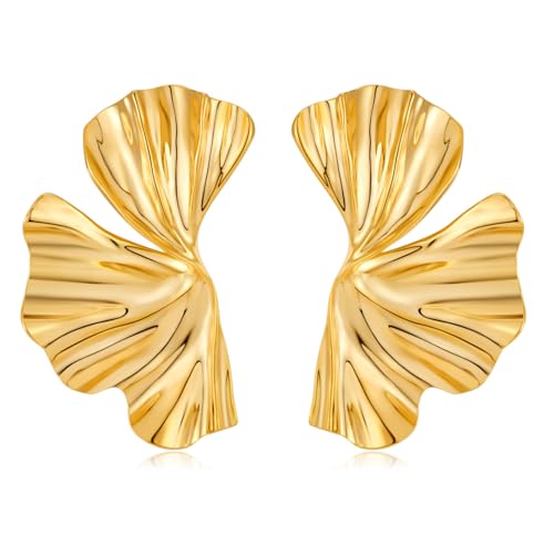 HolidayQbee Damen Gold Blumenblatt Ohrringe – Hypoallergen, Nicht Verblasst von HolidayQbee