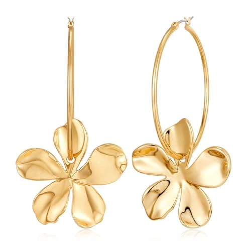 HolidayQbee Gold Ohrringe Blumen Damen – Goldene Blumen Ohrringe mit Stilvollem Design, Elegantes Accessoire für Jeden Anlass, Geschenk für Frauen von HolidayQbee