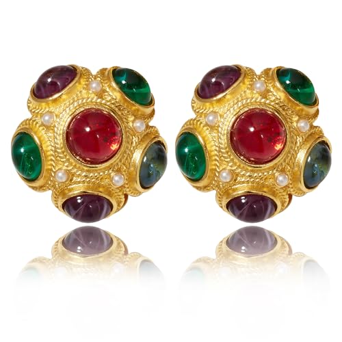 HolidayQbee Gold Ohrringe Damen – Edle Ohrstecker mit Buntem Edelstein-Design, Elegantes Schmuckstück für Jeden Anlass, Geschenk für Frauen von HolidayQbee