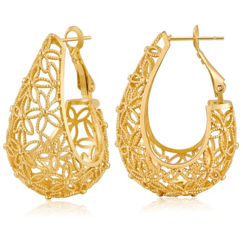 HolidayQbee Gold Ohrringe Damen – Filigrane Blumen-Hoop Ohrringe, Elegantes Design für Jeden Anlass, Geschenk für Frauen von HolidayQbee
