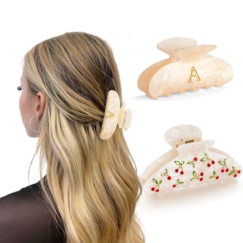 HolidayQbee Haarklammer Damen Set mit Kirschmotiv und Buchstabe A, Elegante Haarspangen, Nicht Verblasst, Accessoire oder Geschenk für Damen von HolidayQbee