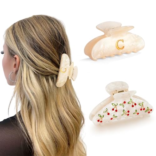 HolidayQbee Haarklammer Damen Set mit Kirschmotiv und Buchstabe C, Elegante Haarspangen, Nicht Verblasst, Accessoire oder Geschenk für Sie von HolidayQbee