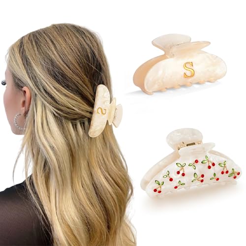 HolidayQbee Haarklammer Damen Set mit Kirschmotiv und Buchstabe S, Elegante Haarspangen, Nicht Verblasst, Accessoire oder Geschenk für Sie von HolidayQbee