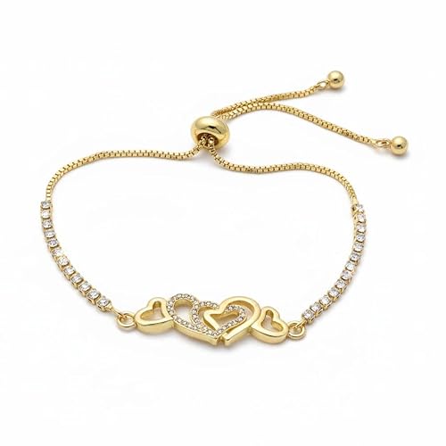 HolidayQbee Herz Armband Gold Damen – Verstellbares Bettelarmband Gold Mit Herz & Kristall Design, Hypoallergen & Anlaufsicher, Elegantes Geschenk Für Alltag & Besondere Anlässe von HolidayQbee