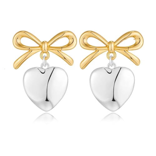 HolidayQbee Herz Schleife Ohrringe Damen mit Gold-Schleife und Silber Herz-Anhänger – Elegante Geschenkidee für Sie, Stilvolle Ohrringe für Besondere Anlässe und Alltagsmode HolidayQbee Herz Schleife Ohrringe Damen mit Gold-Schleife und Silber Herz-Anhänger – Elegante Geschenkidee für Sie, Stilvolle Ohrringe für Besondere Anlässe und Alltagsmode von HolidayQbee