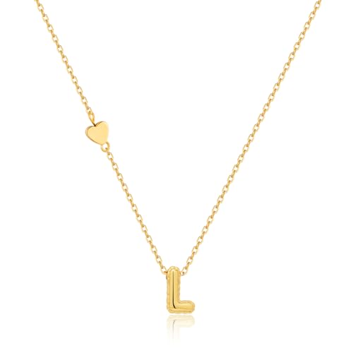 HolidayQbee Kette Buchstaben L Gold Halskette mit Buchstaben L Anhänger und Herz Design – Personalisierte Schmuck Kette für Frauen – Geschenk für Sie von HolidayQbee