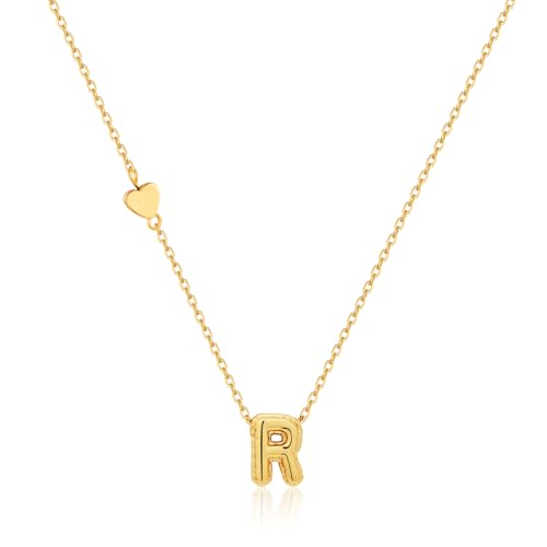 HolidayQbee Kette Buchstaben R – Goldene Halskette mit Buchstaben R Anhänger und Herz Design – Personalisierte Schmuck Kette für Frauen – Geschenk für Sie von HolidayQbee