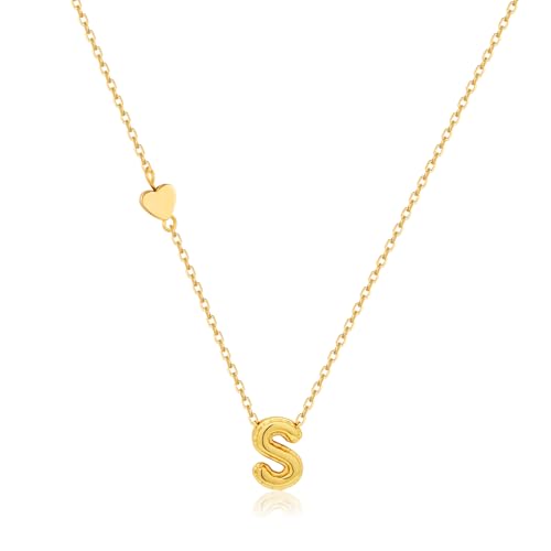 HolidayQbee Kette Buchstaben S Gold Halskette mit Buchstaben S Anhänger und Herz Design – Personalisierte Schmuck Kette für Frauen – Geschenk für Sie von HolidayQbee