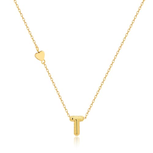 HolidayQbee Kette Buchstaben T – Goldene Halskette mit Buchstaben T Anhänger und Herz Design – Personalisierte Schmuck Kette für Frauen – Geschenk für Sie von HolidayQbee