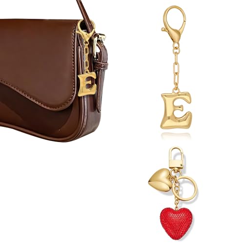 HolidayQbee Schlüsselanhänger Taschenanhänger mit Gold Buchstabe E und Rotes Herz, Elegantes Taschen Charm, Antiallergisch und Langlebig, Accessoire für Tasche oder Schlüssel, Geschenkidee für Sie HolidayQbee Schlüsselanhänger Taschenanhänger mit Gold Buchstabe E und Rotes Herz, Elegantes Taschen Charm, Antiallergisch und Langlebig, Accessoire für Tasche oder Schlüssel, Geschenkidee für Sie von HolidayQbee