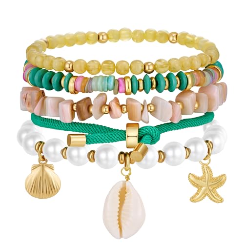 HolidayQbee Muschel Armband Damen Buntes Boho Armband mit Muschel-, Perlen- und Sternenanhängern, Hypoallergen, Langlebig, Ideales für Besondere Anlässe & Tägliches Tragen HolidayQbee Muschel Armband Damen Buntes Boho Armband mit Muschel-, Perlen- und Sternenanhängern, Hypoallergen, Langlebig, Ideales für Besondere Anlässe & Tägliches Tragen von HolidayQbee