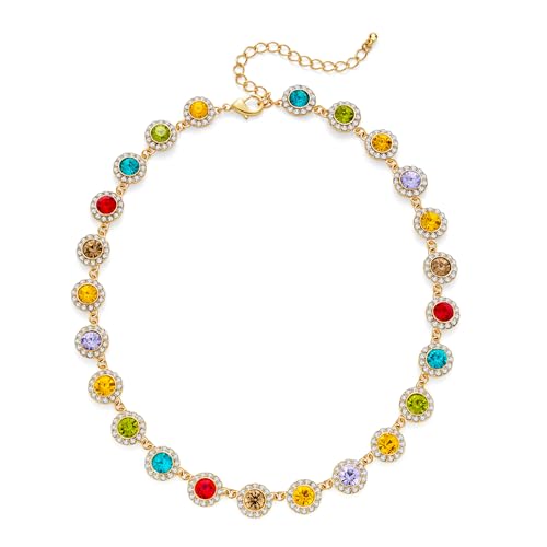 HolidayQbee Edelstein Kette Bunt Funkelnde Goldkette Damen Mit Strasssteinen, Kette Gold Für Frauen, Hautfreundlich, Geschenkidee Halskette Damen Gold HolidayQbee Edelstein Kette Bunt Funkelnde Goldkette Damen Mit Strasssteinen, Kette Gold Für Frauen, Hautfreundlich, Geschenkidee Halskette Damen Gold von HolidayQbee