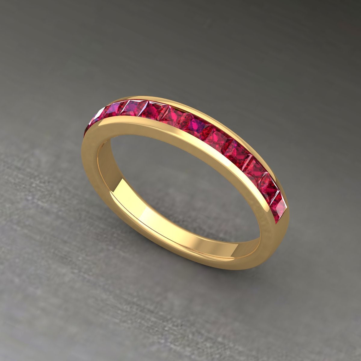 14K Gold Rubin Ehering, Halbe Ewigkeit Band, Art Deco Stapelring, Jahrestag Ring, Sterling Silber 18K Roségold Ring von HolidazeJewelryStore