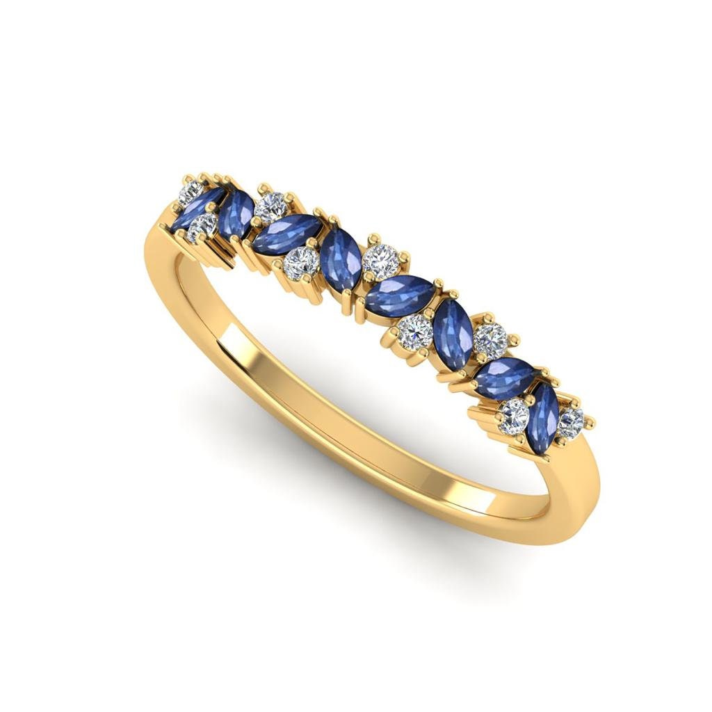 14K Vergoldeter Saphir Marquise Ring, Zierlicher Stapelbarer Verlobungsring, Blauer Ehering von HolidazeJewelryStore