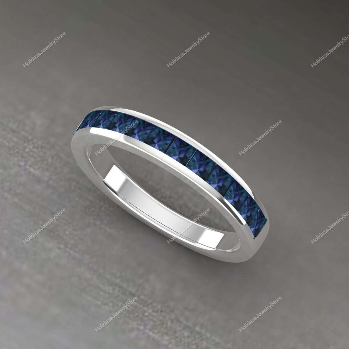 Blauer Saphir Ring, Band Halbe Ewigkeit Ehering, Eternity Jahrestag Ringe, Stapel Ring von HolidazeJewelryStore