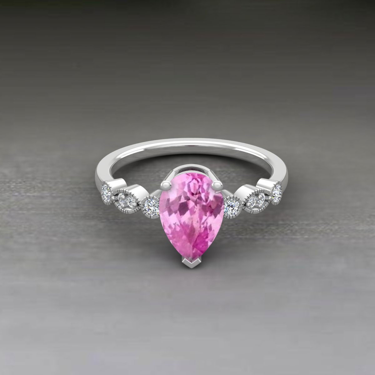 Rosa Saphir Ring, Frauen 925 Sterling Silber Statement Verlobung Und Ehering, Pear Cut 14K Gold Ring von HolidazeJewelryStore