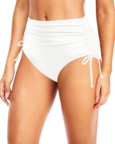 Holipick Badeanzughose für Damen – Bikinihose mit hoher Taille, seitliche Bauchkontrolle, Badeanzug-Unterteil, Weiss/opulenter Garten, Medium von Holipick