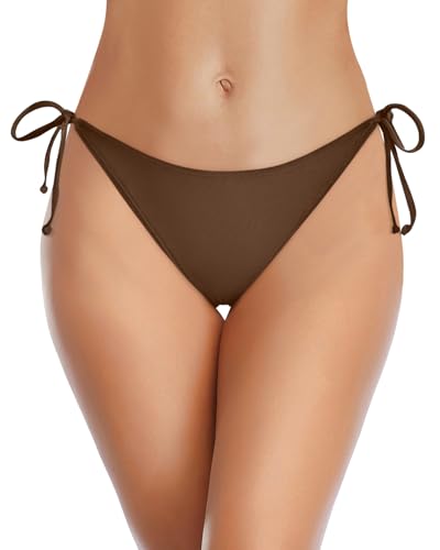 Holipick Bikinihose für Damen, String-Badeanzughose mit mittlerer Abdeckung, niedrige Taille, Badehose, Braun, Medium von Holipick