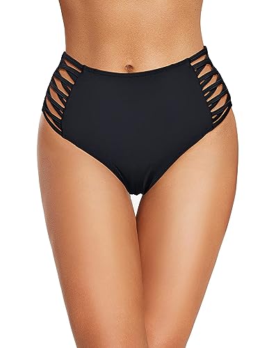 Holipick Damen-Bikinihose mit hoher Taille, volle Abdeckung, Badehose, Träger-Badehose, Schwarz, Large von Holipick