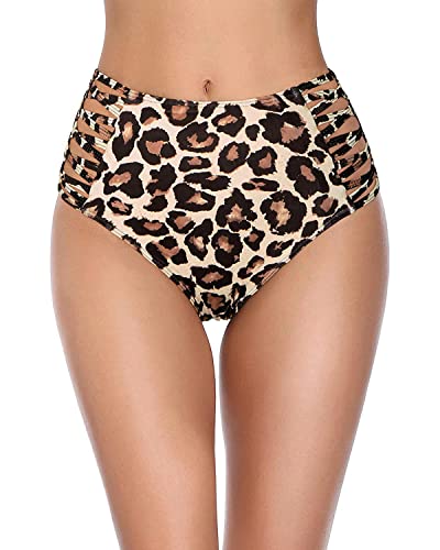 Holipick Damen-Bikinihose, hohe Taille, Riemen, Badehose, sexy Badeanzug, Leopard 1, Medium von Holipick