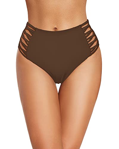 Holipick Damen-Bikinihose mit hoher Taille, vollständige Abdeckung, Badehose, Trägerhose, Badehose, Braun, Medium von Holipick