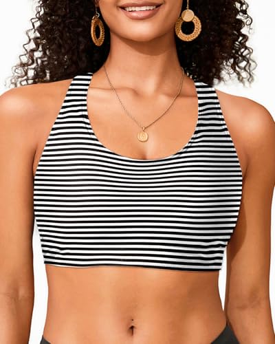 Holipick Damen Sport-BH, Bikini-Oberteil, überkreuzt, U-Ausschnitt, Badeanzug, separat, Schwarzer Streifen, Large Holipick Damen Sport-BH, Bikini-Oberteil, überkreuzt, U-Ausschnitt, Badeanzug, separat, Schwarzer Streifen, Large von Holipick